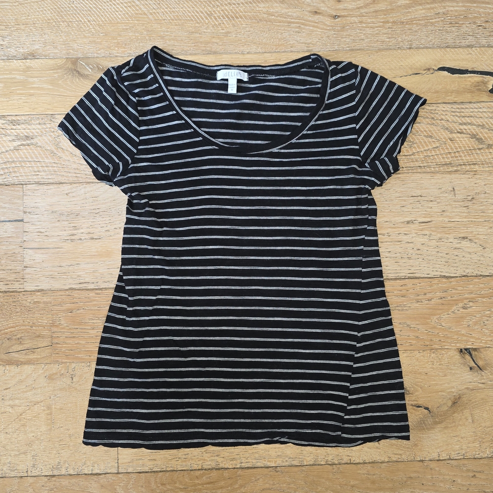 y2k Vintage Delia*s Babydoll Black White Striped Top 90's grunge emo streetwear
